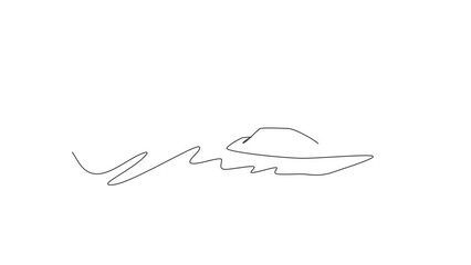 Poster - Animation of one single line drawing of fast speed boat sailing on the sea illustration. Water transportation vehicle concept. Continuous line self draw animated. Full length motion.
