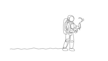 Poster - Animated self drawing of single continuous line draw two young astronauts handshake to deal business agreement in moon surface. Space man cosmic galaxy concept. Full length one line animation.