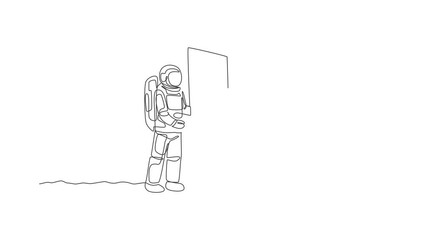 Poster - animated self drawing of one continuous line draw young astronaut opening door gate into another dim