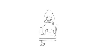 Poster - animated self drawing of one continuous line draw rocket toys inside shopping cart. sale product con