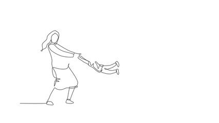 Poster - Animation of one line drawing of happy mother lifting and spinning her son up in the air at home. Parenting education. Family parenthood concept. Continuous line self draw animated. Full length motion