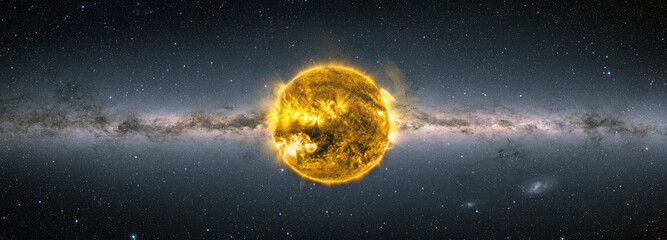 Wall Mural - The Sun in the Space our galaxy Milky Way in the background 