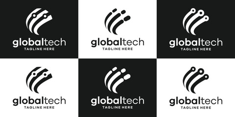 Wall Mural - logo set global and technology icon vector illustration