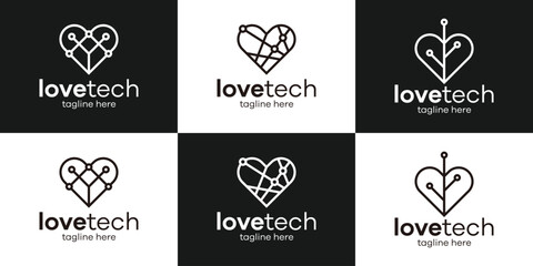 set logo design love line and technology style icon vector illustration