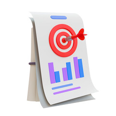 3d minimal financial analysis. Financial goal. investment planning. Data analysis concept. A paper with a statistic chart and dartboard. 3d illustration.