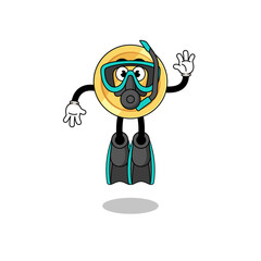 Character cartoon of south african rand as a diver