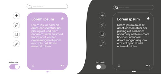 interface design for mobile device memo app display with bright mode and dark mode