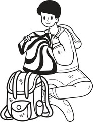 Canvas Print - Hand Drawn tourists sitting and packing luggage illustration in doodle style