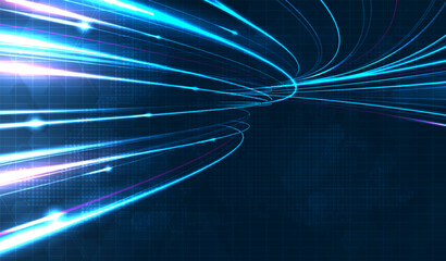 Leinwandbilder - Blue light streak, fiber optic, speed line, futuristic background for 5g or 6g technology wireless data transmission, high-speed internet in abstract. internet network concept. vector design.