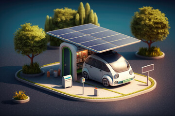 the electric car is charged at the charging station. Generative AI