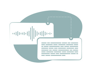 Poster - Speech to Text - automatic voice recognition concept. Convert voice to text illustration with process of converting spoken words to written text. Illustration isolated on white background