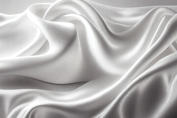 Wall Mural - Close up view of shiny silver satin fabric, AI-generated