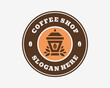 Badge Stamp Emblem Round Retro Coffee Bean Natural Aroma Seed Traditional Lantern Vector Logo Design