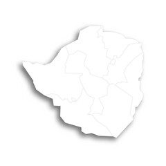  Zimbabwe political map of administrative divisions - provinces. Flat white blank map with thin black outline and dropped shadow.