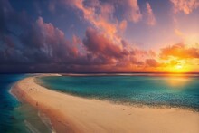 Art Beautiful Landscape Of Paradise Tropical Island Beach, Sunrise Shot. Generative AI