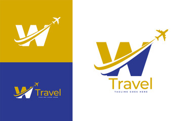 Letter W Air Travel Logo Design Template. Icon Travel, logistics, shipping, tours etc