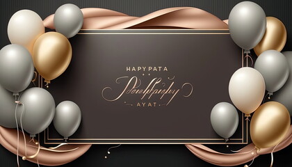 frame of elegant happy birthday with realistic balloons, vector illustration, made by ai,artificial 