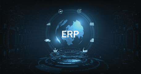 Extended Producer Responsibility (EPR)concept design.Enterprise resource planning business and modern technology concept on dark blue background.