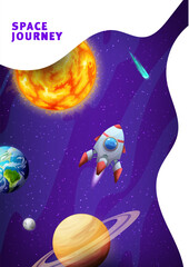 Poster - Cartoon spaceship travel in galaxy landing page,