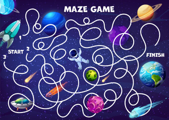 Poster - Space labyrinth maze find astronaut, rocket, Earth