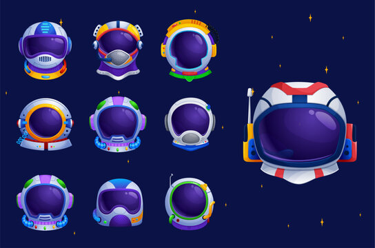 astronaut space helmet isolated cartoon vector set