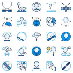 Sticker - Radiosonde colored icons set. Spy and Weather Balloon vector signs