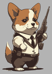 Corgi dog with gun isolated vector illustration