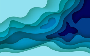 Wall Mural - multi colored abstract blue wavy papercut overlap layers background. eps10 vector