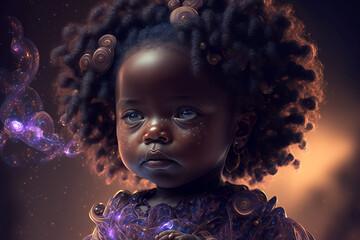 Wall Mural - Cute African baby with big eyes, Generative AI