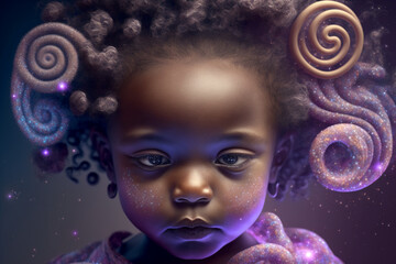 Wall Mural - Cute African baby with big eyes, Generative AI