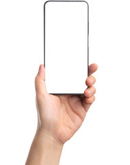 Poster - Hand holding smartphone with blank screen,mockup with copy space for advertising online