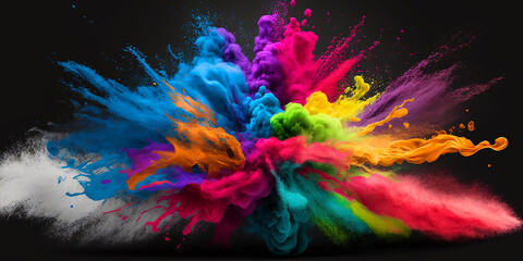 holi powder exploding in the air. Generative AI	