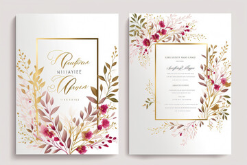 Canvas Print -  wedding invitation card template design with watercolor greenery leaf and branch,water color invitation ,beautiful floral wreath.generative ai, 