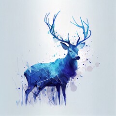 Wall Mural - Side view. Watercolor illustration with a beautiful deer with a big horns. Generative AI