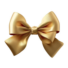 Poster - Gold fabric bow. Satin, silk ribbon, decorative decoration for a gift. Top view. Flatlay. Isolated card design element, scrapbooking. AI generated. Transparent background, PNG.