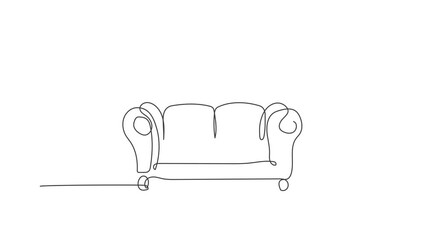 Poster - Animation of one single line drawing of expensive luxury leather sofa home appliance. Comfortable couch for living room, furniture concept. Continuous line self draw animated. Full length motion.