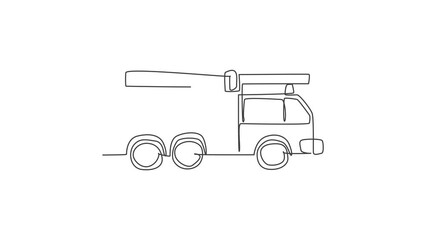 Poster - Animated self drawing of continuous one line draw emergency road vehicle fire engine. Fire truck rescue as fire fighter apparatus hand drawn minimalist concept. Full length single line animation.