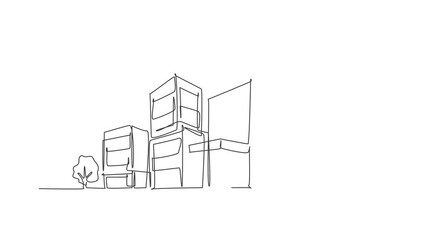 Poster - animated self drawing of continuous line draw luxury apartment in urban area. home architecture prop
