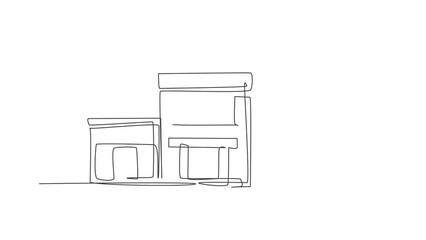 Poster - Animated self drawing of single continuous line draw luxury house construction building. Home architectural isolated minimalism concept. Full length one line animation illustration on white background