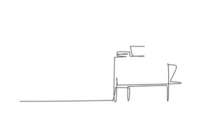 Poster - animated self drawing of single continuous line draw teacher chair and desk at school office. back t