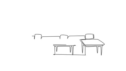 Poster - animation of one line drawing of school chair and table inside a kindergarten classroom. back to sch