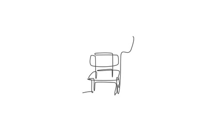 Poster - animated self drawing of single continuous line draw wooden school chair and table set. back to scho
