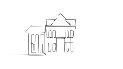 Poster - animation of single one line drawing of luxury elementary school building exterior. back to school m