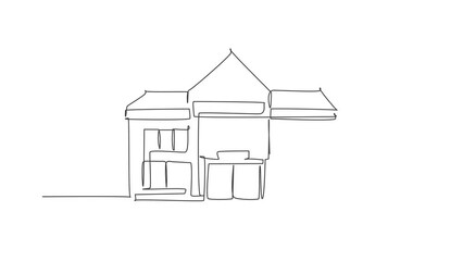 Poster - animated self drawing of continuous line draw elementary school building at the small city. back to 