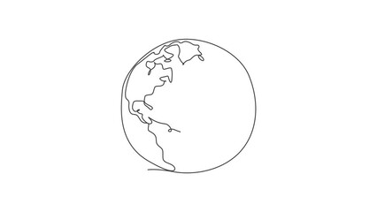Poster - animation of one line drawing of world map. globe silhouette for education concept. infographics, ge