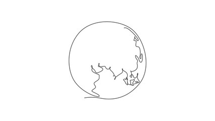 Poster - round global earth. animated self drawing of continuous line world globe map. simple one line doodle