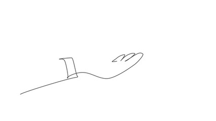 Poster - Hand holding gesture. Animated self drawing of continuous line hand gesture icon. Full length one line animation doodle for world campaign concept. Isolated illustration minimalist on white background
