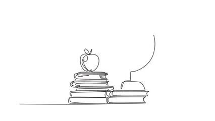 Poster - earth globe on desk. animated self drawing of continuous line draw books minimalist on white backgro