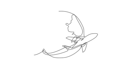 Poster - airplane flying around the earth. animated self drawing of continuous line world globe map icon. ful