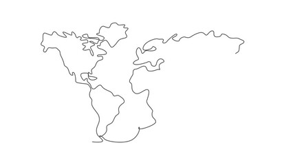 Poster - World map. Animated self drawing of continuous one line draw world atlas minimalist on white background. Isolated simple line style. Hand drawn concept for education. Full length single animation.